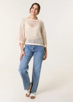 Blue Vanilla Stone Round Neck Net Top