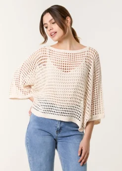 Blue Vanilla Stone Round Neck Net Top