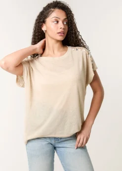 Blue Vanilla Stone Shell Trim Oversized Top