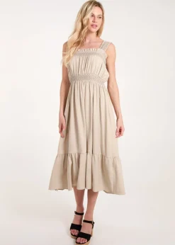 Blue Vanilla Stone Shirred Detail Midi Dress