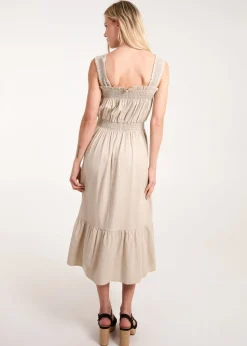 Blue Vanilla Stone Shirred Detail Midi Dress