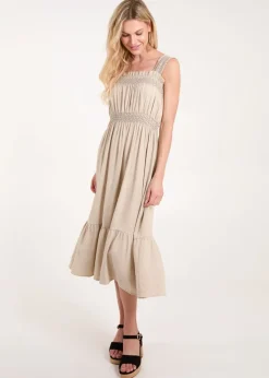 Blue Vanilla Stone Shirred Detail Midi Dress