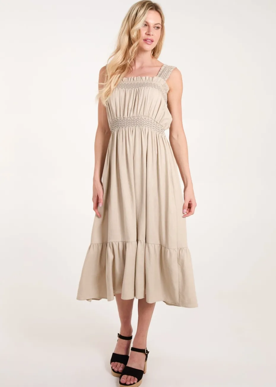 Blue Vanilla Stone Shirred Detail Midi Dress