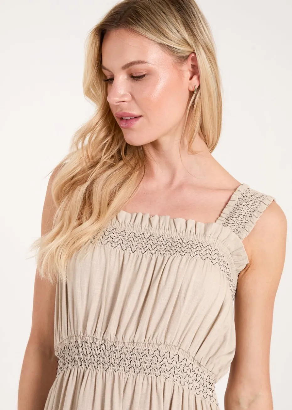 Blue Vanilla Stone Shirred Detail Midi Dress