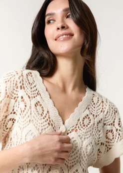 Blue Vanilla Stone Short Sleeved Button Crotchet Top