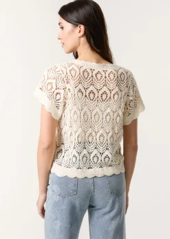 Blue Vanilla Stone Short Sleeved Button Crotchet Top