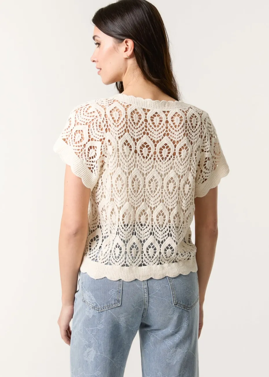 Blue Vanilla Stone Short Sleeved Button Crotchet Top