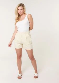 Blue Vanilla Stone Shorts With Pleated Design