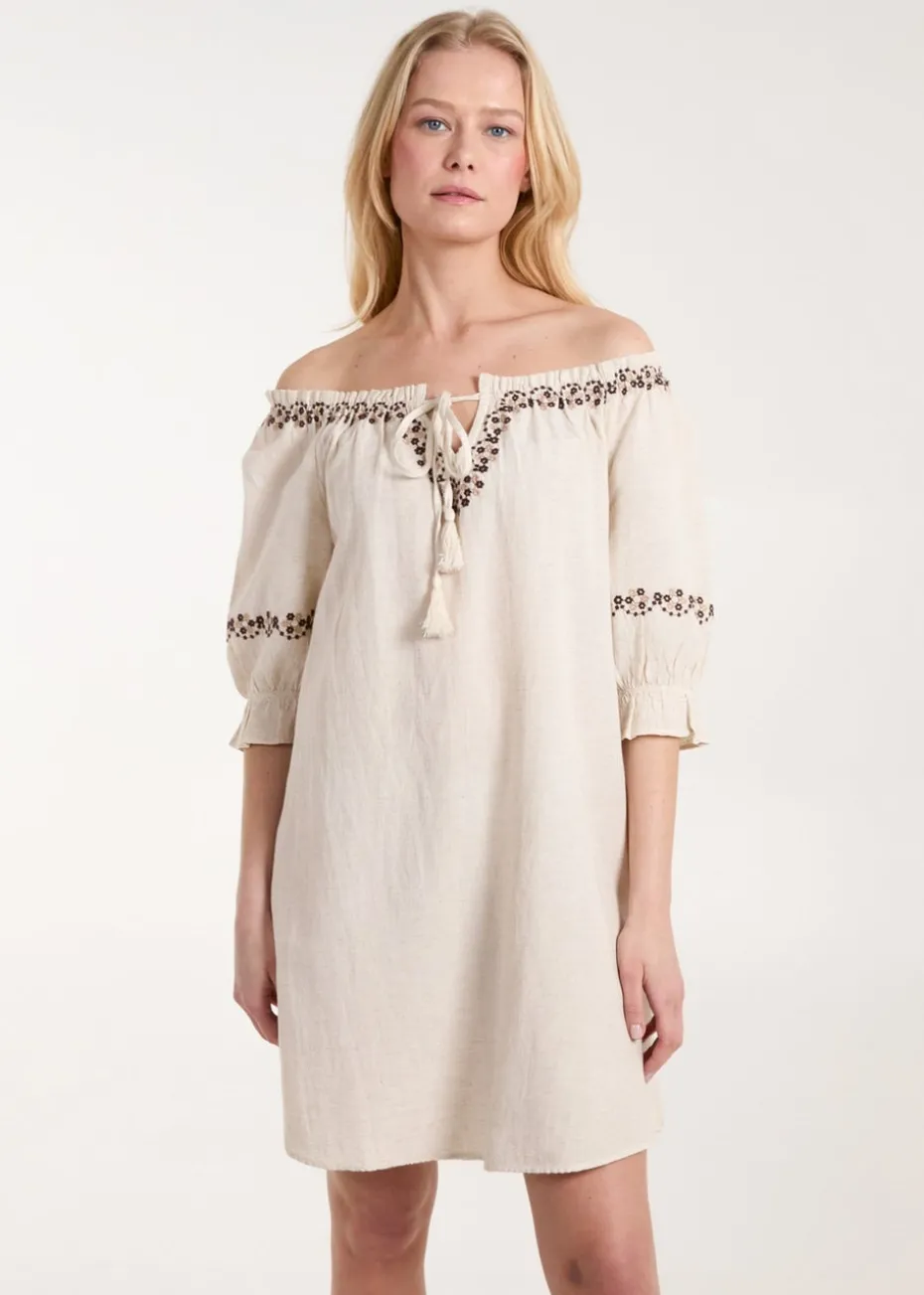 Blue Vanilla Stone Sleeve Embroidered Tunic Dress