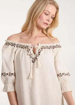 Blue Vanilla Stone Sleeve Embroidered Tunic Dress