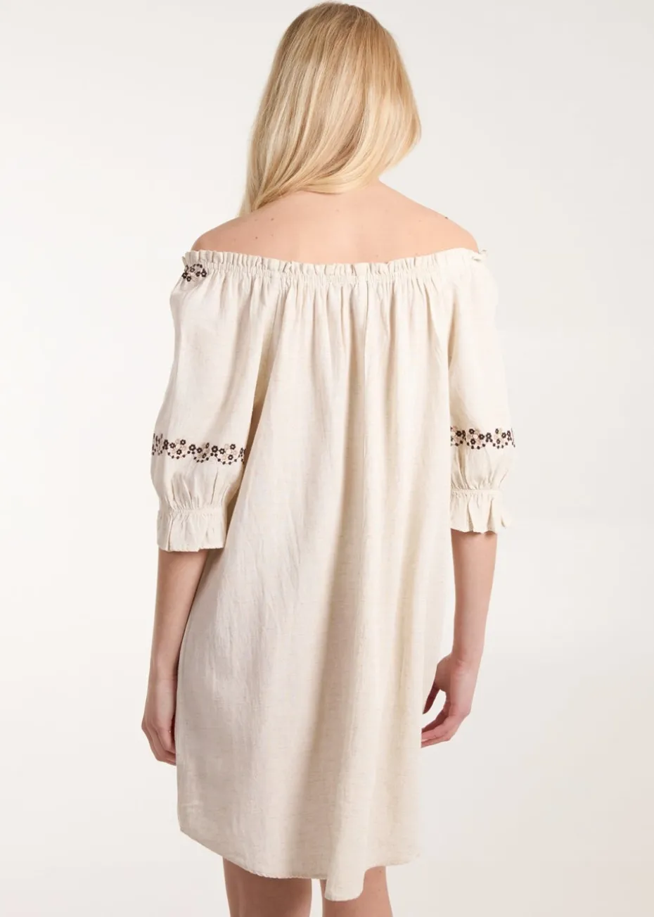 Blue Vanilla Stone Sleeve Embroidered Tunic Dress