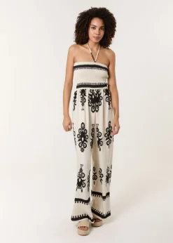 Blue Vanilla Stone Strapless Shirred Waist Jumpsuit