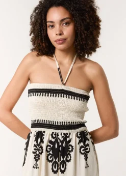 Blue Vanilla Stone Strapless Shirred Waist Jumpsuit