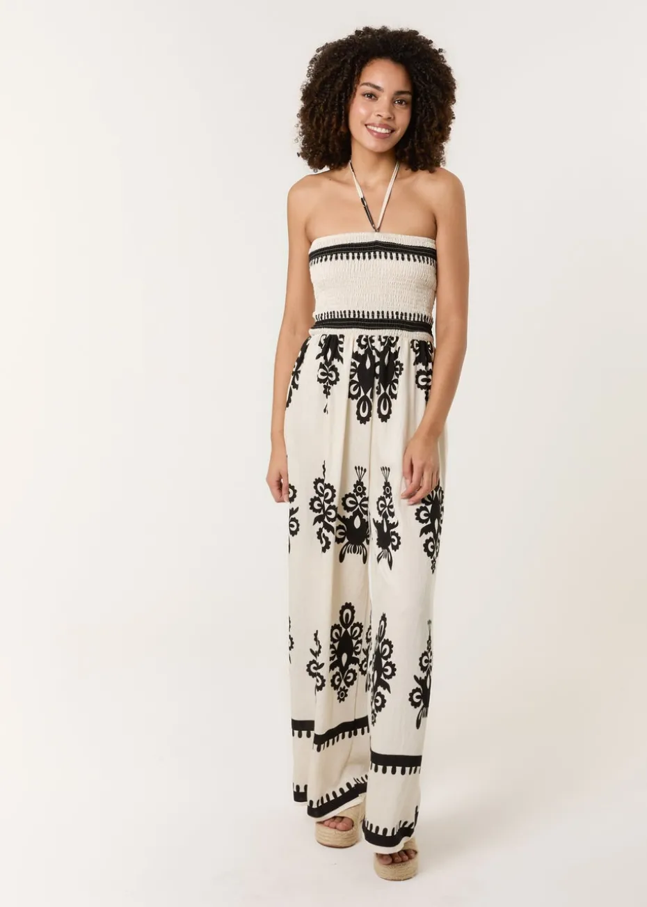 Blue Vanilla Stone Strapless Shirred Waist Jumpsuit