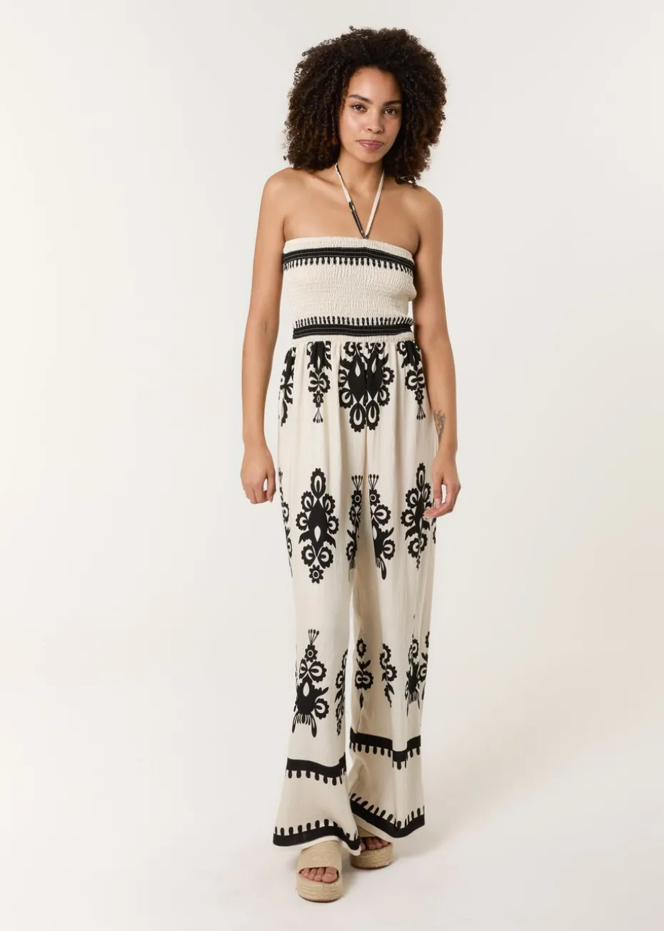 Blue Vanilla Stone Strapless Shirred Waist Jumpsuit