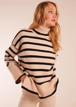 Blue Vanilla Stone Wide Stripe Roll Neck Jumper