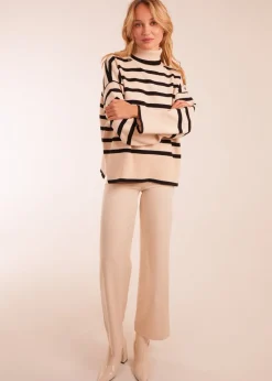Blue Vanilla Stone Wide Stripe Roll Neck Jumper