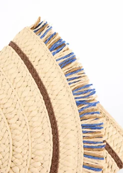 Blue Vanilla Stone Woven Fringe Detail Clutch Bag With Attachable Strap