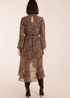 Blue Vanilla Tan High Neck Wrap Midi Dress