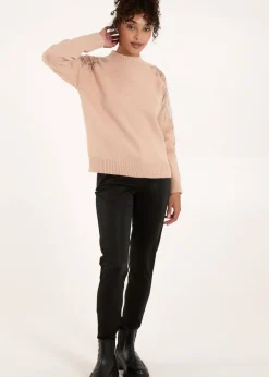 Blue Vanilla Taupe Embroidered Shoulder Knit Jumper