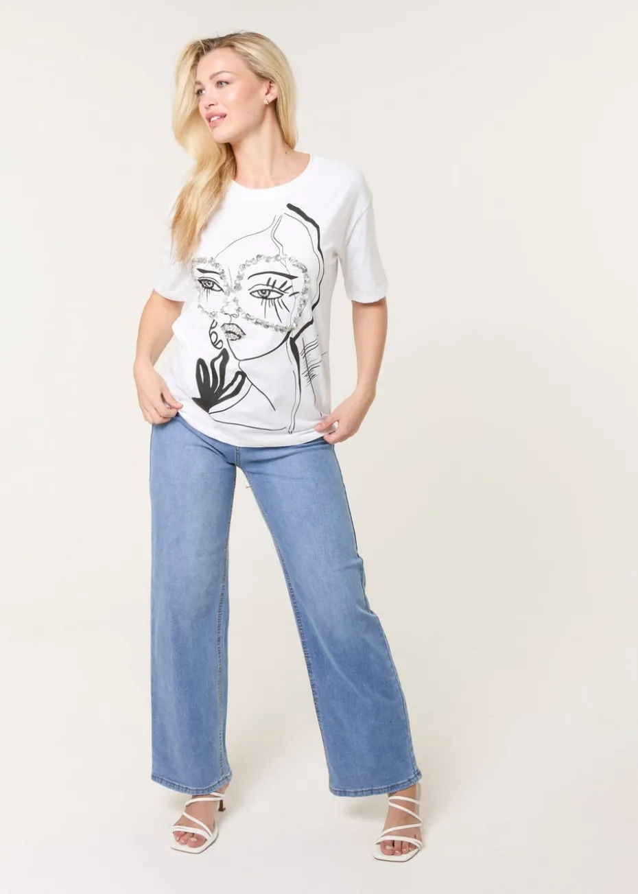 Blue Vanilla White Abstract Girl Print T-Shirt