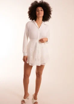 Blue Vanilla White Embroidered Mesh Skirt