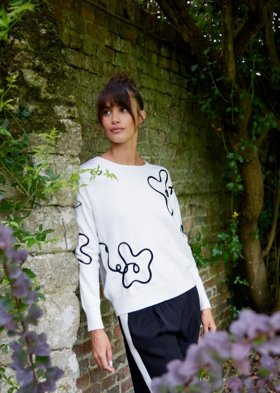 Blue Vanilla White Floral Pattern Sweater