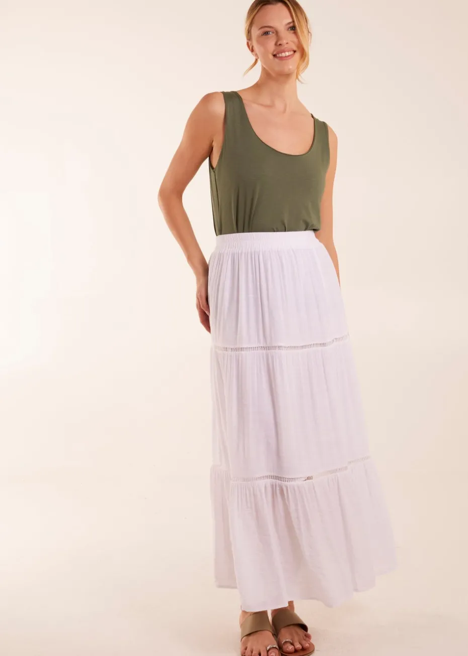 Blue Vanilla White Ladder Trim Maxi Skirt
