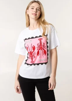 Blue Vanilla White Lobster Print T-Shirt