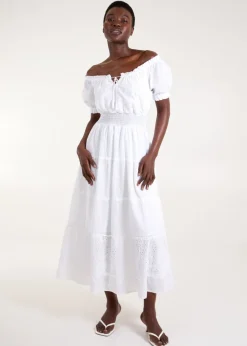 Blue Vanilla White Milkmaid Broderie Tiered Maxi Dress