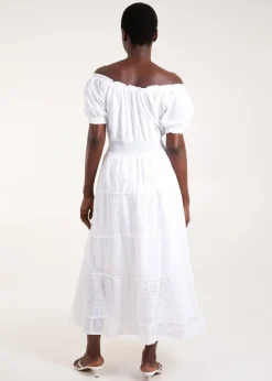 Blue Vanilla White Milkmaid Broderie Tiered Maxi Dress