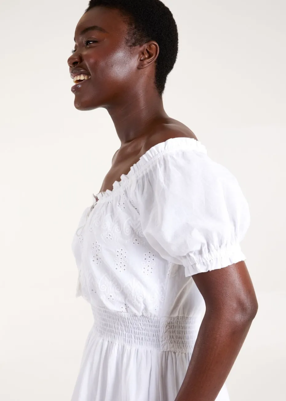 Blue Vanilla White Milkmaid Broderie Tiered Maxi Dress