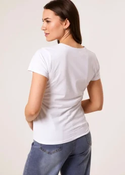 Blue Vanilla White Printed Cat T-Shirt