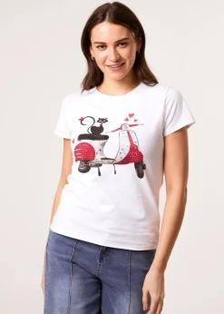 Blue Vanilla White Printed Cat T-Shirt