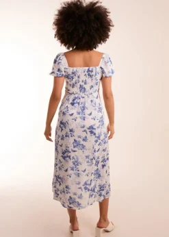 Blue Vanilla White Puff Sleeve Midi Dress With Side Split