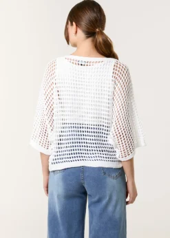 Blue Vanilla White Round Neck Net Top