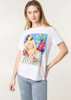 Blue Vanilla White T-Shirt With Colorful Print