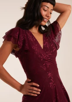 Blue Vanilla Wine Double Frill Wrap Dress