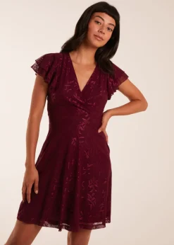 Blue Vanilla Wine Double Frill Wrap Dress