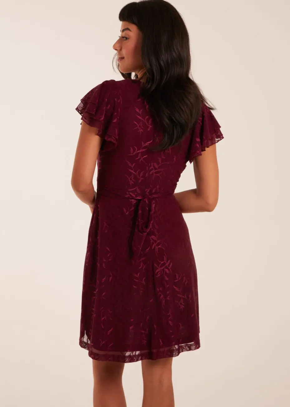 Blue Vanilla Wine Double Frill Wrap Dress