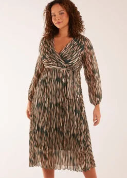 Blue Vanilla Wrap Over Metallic Vertical Print Dress