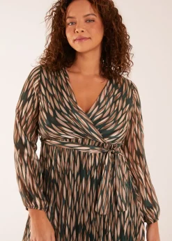 Blue Vanilla Wrap Over Metallic Vertical Print Dress