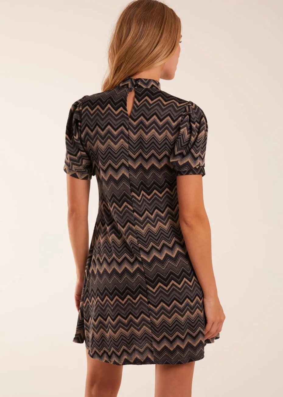 Blue Vanilla Zig Zag Printed Smock Mini Dress