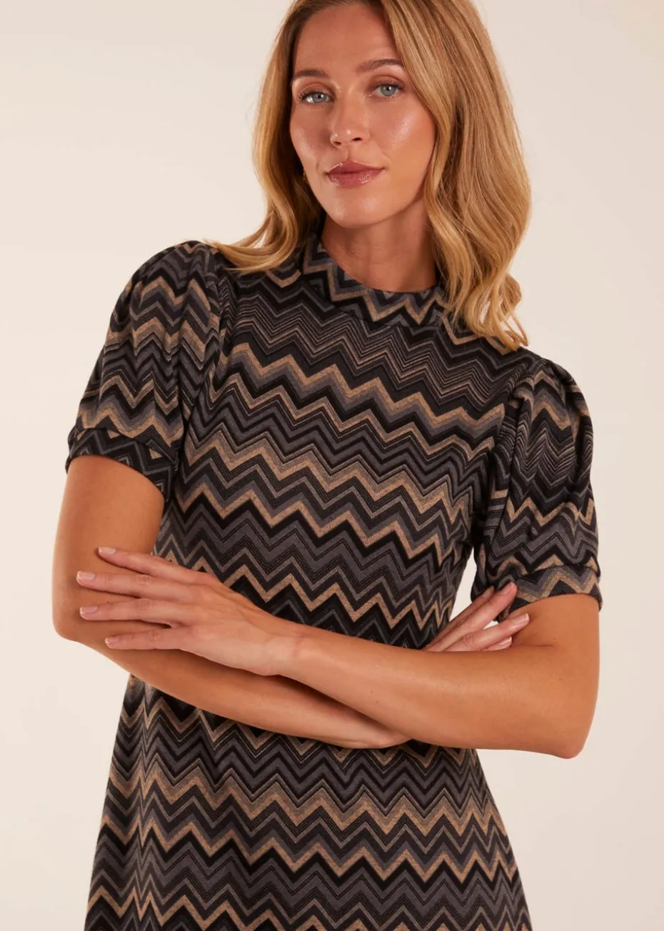 Blue Vanilla Zig Zag Printed Smock Mini Dress