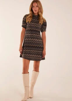 Blue Vanilla Zig Zag Printed Smock Mini Dress
