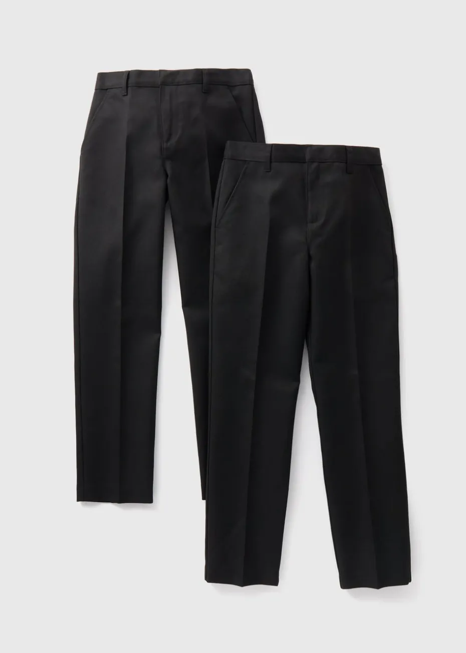 Boys 2 Pack Black Slim Fit Long Length School Trousers (3-16yrs)