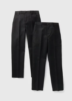 Boys 2 Pack Black Slim Fit Long Length School Trousers (3-16yrs)