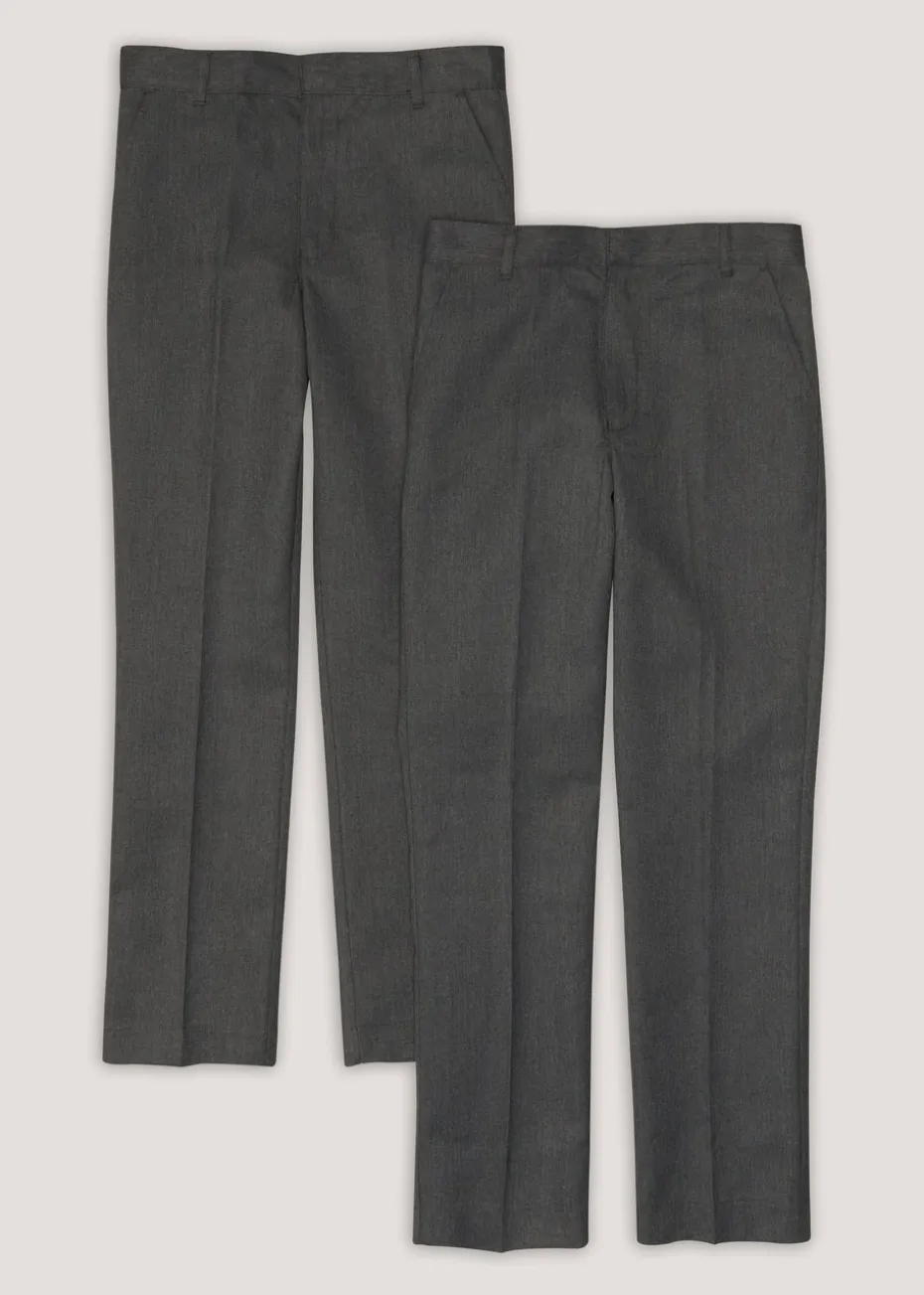 Boys 2 Pack Grey Slim Fit Long Length School Trousers (3-16yrs)