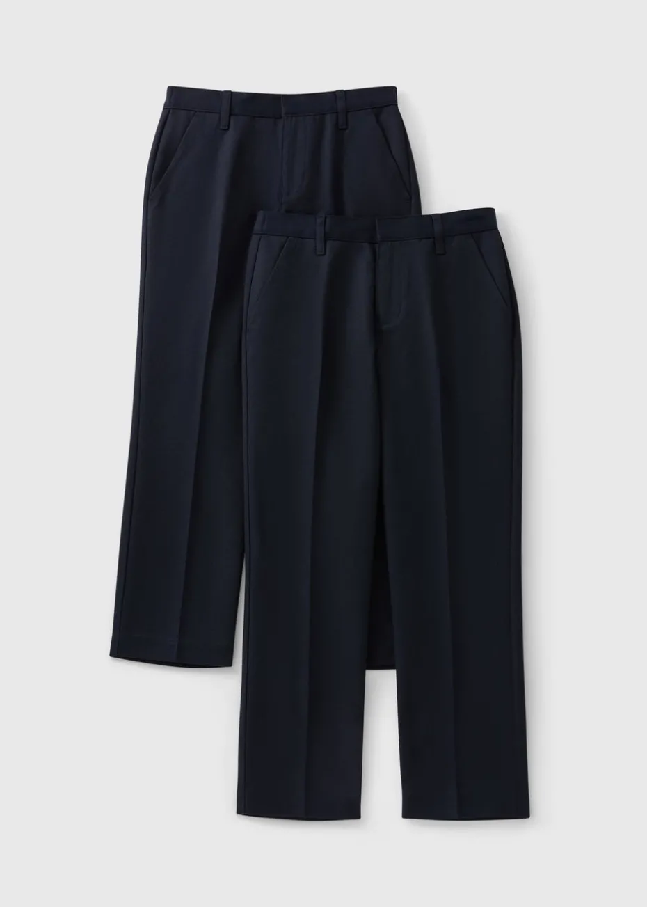 Boys 2 Pack Navy Slim Fit School Trousers (4-12yrs)
