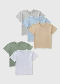 Boys 5 Pack Plain Multi Coloured T-Shirts (1-7yrs)